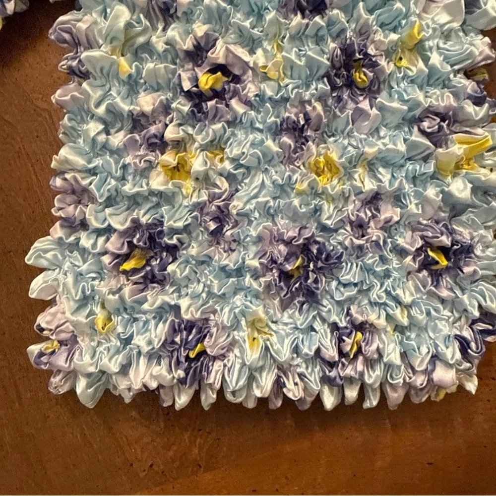Light Blue Floral Smocked Short-Sleeve Blouse - Picture 5 of 7